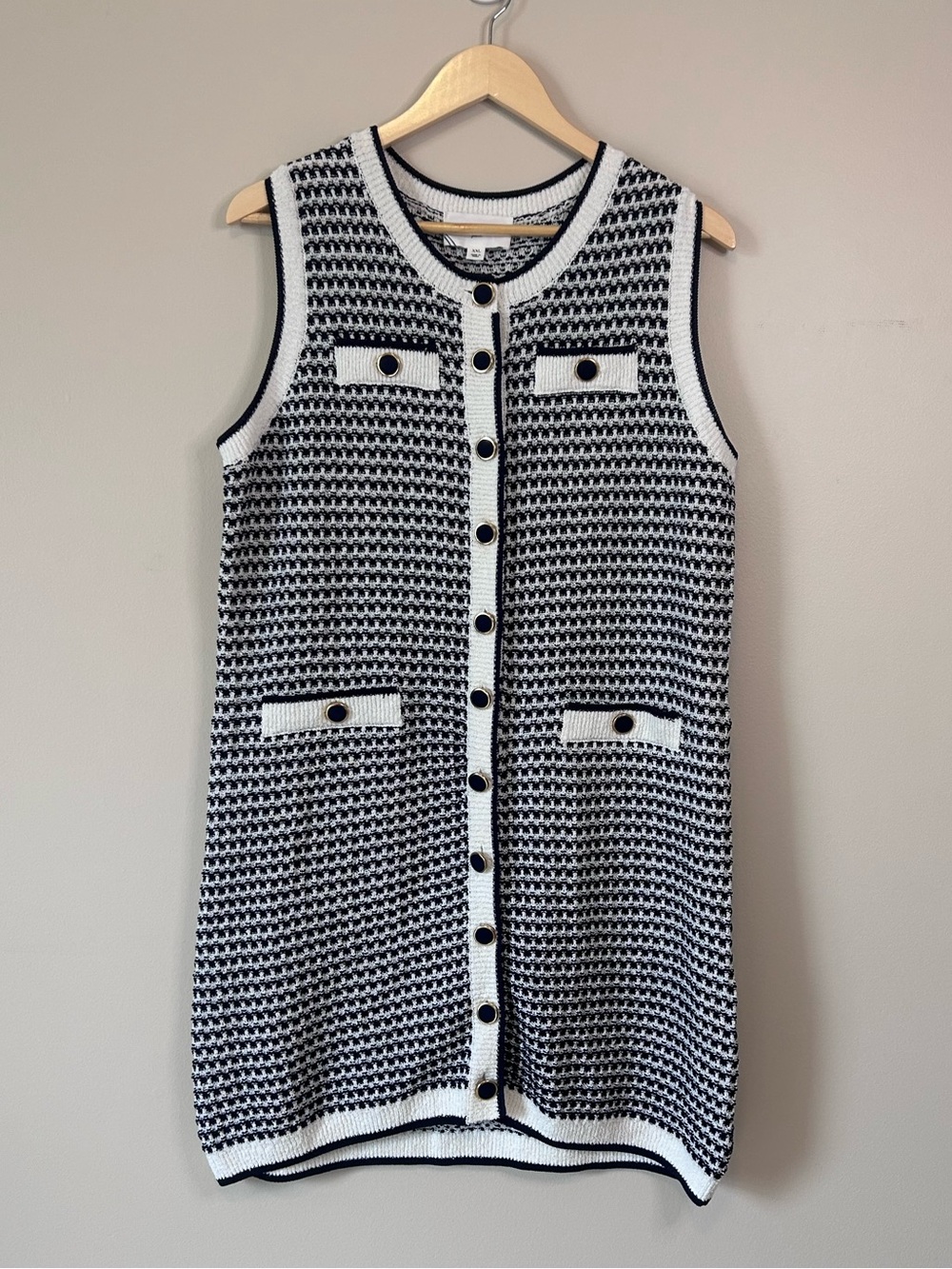 Pomander Place Bardot Navy White Stripe Sleeveless Button Knit Dress Size XXL - Picture 2 of 7